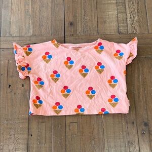 Tiny cottons pink ice cream cone cropped boxy top ruffle sleeve tee 3 years